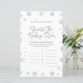 Wintersnowflake Baby shower Game, AFGEDRUKT (Staand voorkant)