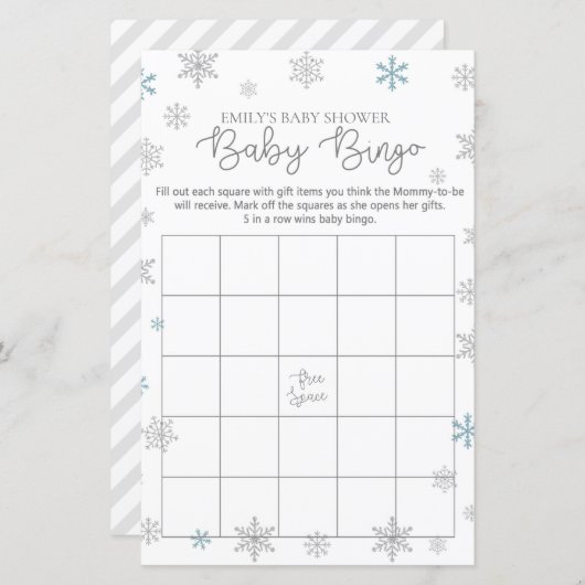 Wintersnowflake Baby shower Game, AFGEDRUKT (Voorkant / Achterkant)