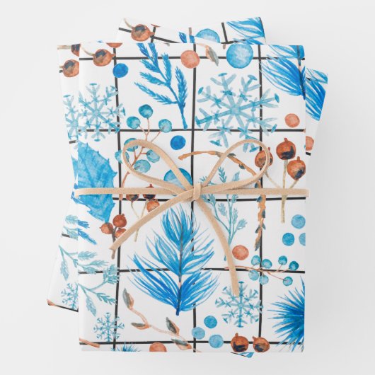 Wintersnowflake blauwe bessenveer IJsland Inpakpapier Vel (In situ)