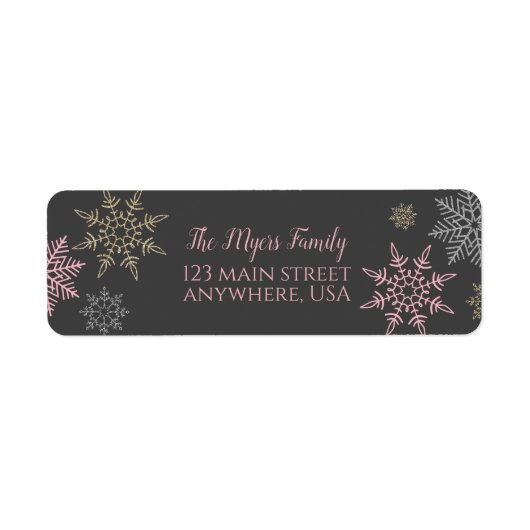 Wintersnowflake-terugzendadres donkergrijs etiket (Voorkant)
