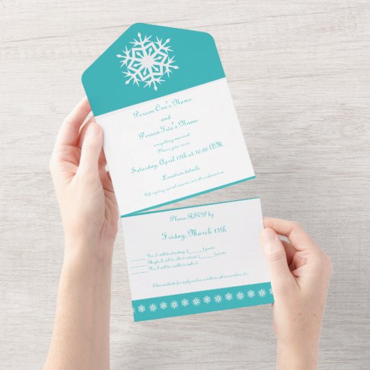 Wintersnowflakes in Turquoise All In One Uitnodiging (Afscheurbaar)