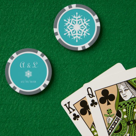 Wintersnowflakes in Turquoise Poker Chips (Pokertafel (Dubbel))