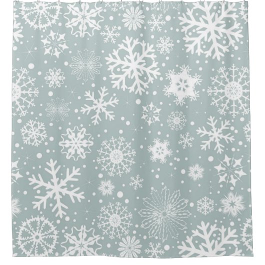 Wintersnowflakes, licht Blauwgroen en wit Douchegordijn (Voorkant)