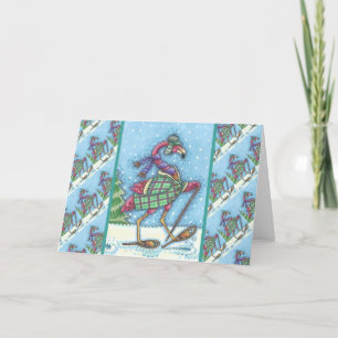 WINTERSNOWSHOES EN KOOPPINKFLAMINGO TREKKEN FEESTDAGEN KAART