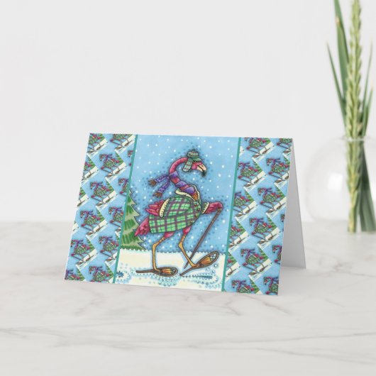 WINTERSNOWSHOES EN KOOPPINKFLAMINGO TREKKEN FEESTDAGEN KAART (Voorkant)