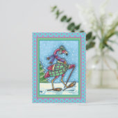 WINTERSNOWSHOES EN KOOPPINKFLAMINGO TREKKEN FEESTDAGENKAART (Staand voorkant)