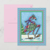 WINTERSNOWSHOES EN KOOPPINKFLAMINGO TREKKEN FEESTDAGENKAART (Voorkant / Achterkant)