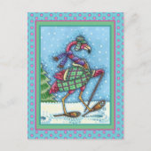 WINTERSNOWSHOES EN KOOPPINKFLAMINGO TREKKEN FEESTDAGENKAART (Voorkant)