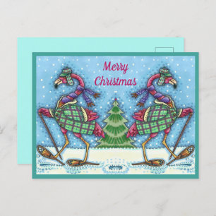 WINTERSNOWSHOES EN KOOPPINKFLAMINGO TREKKEN FEESTDAGENKAART