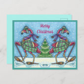 WINTERSNOWSHOES EN KOOPPINKFLAMINGO TREKKEN FEESTDAGENKAART (Voorkant / Achterkant)