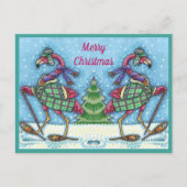 WINTERSNOWSHOES EN KOOPPINKFLAMINGO TREKKEN FEESTDAGENKAART (Voorkant)