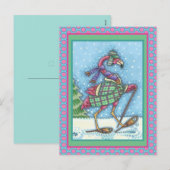 WINTERSNOWSHOES EN KOOPPINKFLAMINGO TREKKEN FEESTDAGENKAART (Voorkant / Achterkant)