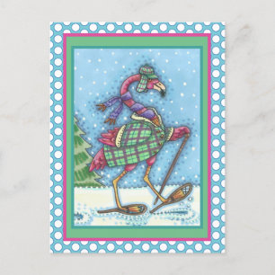 WINTERSNOWSHOES EN KOOPPINKFLAMINGO TREKKEN FEESTDAGENKAART