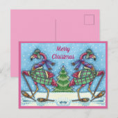 WINTERSNOWSHOES EN KOOPPINKFLAMINGO TREKKEN FEESTDAGENKAART (Voorkant / Achterkant)