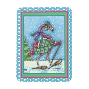 WINTERSNOWSHOES EN KOOPPINKFLAMINGO TREKKEN MAGNEET