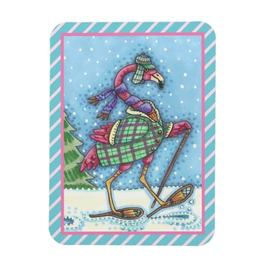 WINTERSNOWSHOES, PINK FLAMINGO CHRISTMAS MAGNET MAGNEET (Verticaal)