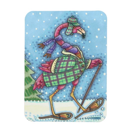 WINTERSNOWSHOES PINK FLAMINGO MAGNET MAGNEET (Verticaal)