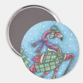 WINTERSNOWSHOES, PINK FLAMINGO MAGNET Round (Voorkant / Achterkant)