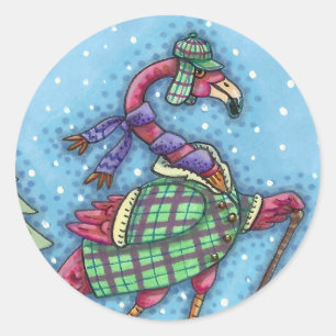 WINTERSNOWSHOES, PINKFLAMINGO, KUTE CHRISTMAS RONDE STICKER
