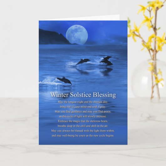Wintersolstice Blessings Poem met Zee Dolphins Kaart (Gele Bloem)