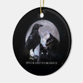 Wintersolstice Raven en zwarte katten met verzegel Keramisch Ornament (Links)