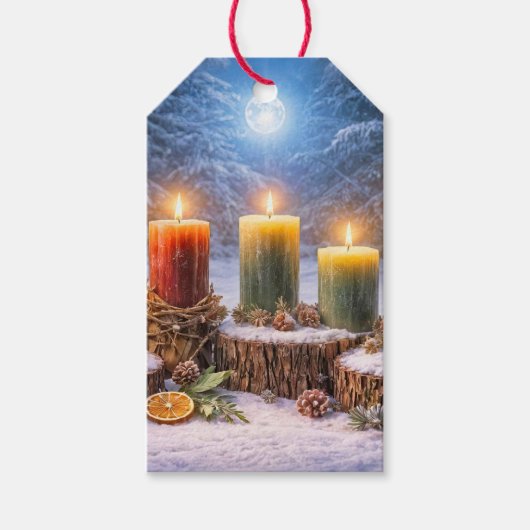 Wintersolstitium Yule Kaarsen Sneeuw Cadeaulabel (Voorkant)