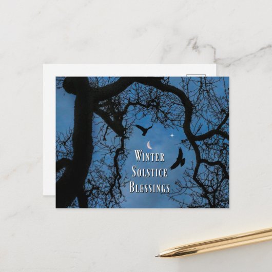 Wintersolstitium Zegeningen Raven Eik Maan Briefkaart (Voorkant / Achterkant in situ)