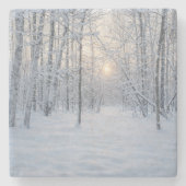 Wintersonlicht in stil berkenbos stenen onderzetter (Voorkant)
