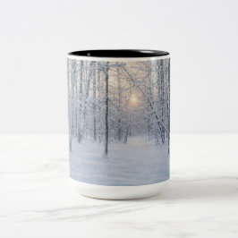 Wintersonlicht in stil berkenbos tweekleurige koffiemok