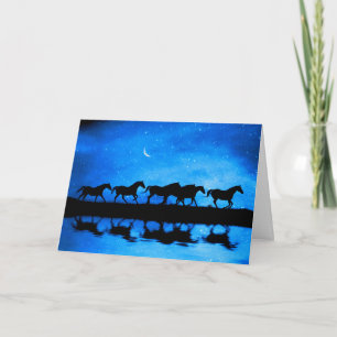 Wintersonnewende met paarden en nachthemel kaart