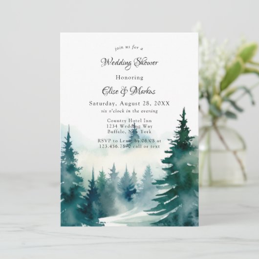 Wintersparren Kerstboom landschap bruiloft Kaart (Staand voorkant)