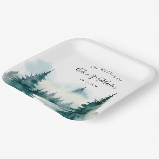 Wintersparren Kerstboom landschap bruiloft Papieren Bordje (Gebogen)