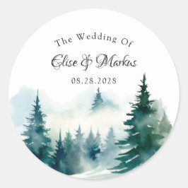 Wintersparren Kerstboom landschap bruiloft Ronde Sticker