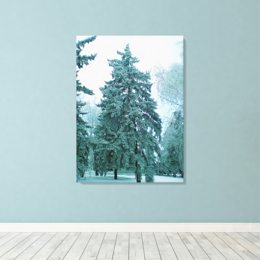 wintersparren met sneeuw canvas afdruk (Insitu (Houten vloer))