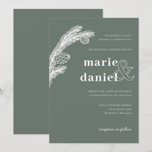Wintersparren op groene bruiloft uitnodigen kaart (Voorkant / Achterkant)