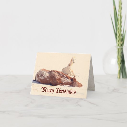 Winterspelen in de sneeuw feestdagen kaart (Voorkant)