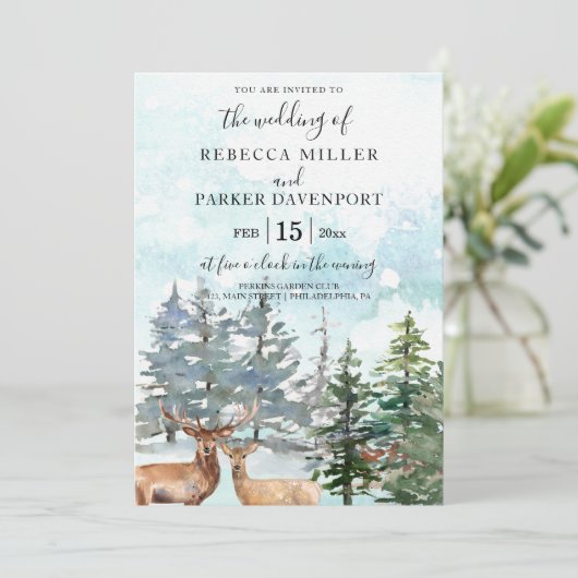 Winterspelen in de sneeuwuitnodiging voor het bos kaart (Staand voorkant)