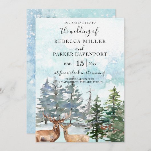 Winterspelen in de sneeuwuitnodiging voor het bos kaart (Voorkant / Achterkant)