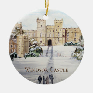 Winterspelen in het landschap van het kasteel van keramisch ornament