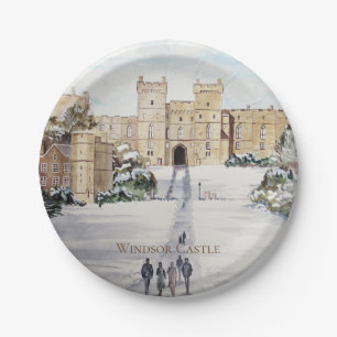 Winterspelen in het landschap van het kasteel van papieren bordje