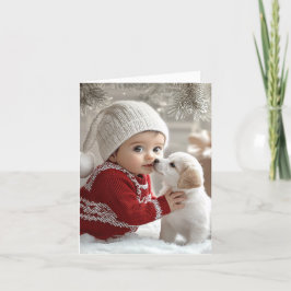 Winterspelen met de allerkleinste helpers van de k feestdagen kaart