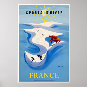 Wintersport Alpen Bergen in Frankrijk Vintage Ski Poster