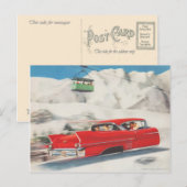  wintersport, auto en cablecar briefkaart (Voorkant / Achterkant)