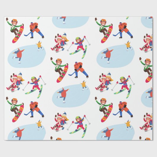 Wintersport cadeaupapier (Vlak)