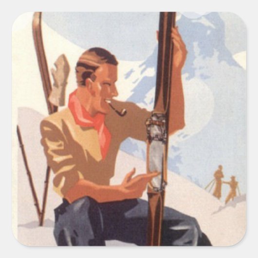 wintersport - De ski's aanpassen Vierkante Sticker (Voorkant)