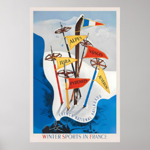 Wintersport in Frankrijk Jura Alpen Vogesen Pyrene Poster