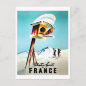 Wintersport in Frankrijk, kleine vogel thuis Briefkaart (Voorkant)