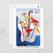 Wintersport in Frankrijk, vintage-reis Briefkaart (Voorkant / Achterkant)
