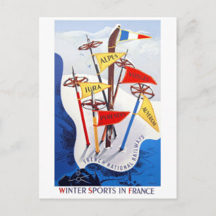 Wintersport in Frankrijk, vintage reizen Briefkaart