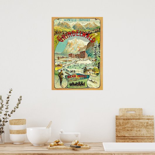 Wintersport in Grindelwald, Zwitserland, mozaïek Poster (Keuken)